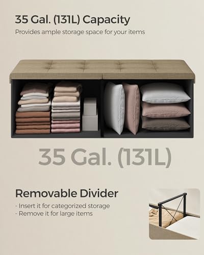 43.3 Inches Storage Ottoman (Camel Brown / 15"D x 43"W x 15"H (with Flipping Lid))