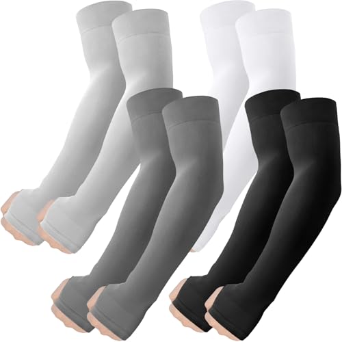 Arm Sleeves with Thumb Hole (4 Pairs - Black+white+dark Gray+light Gray)
