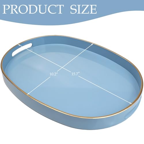 Blue Plastic Serving Tray for Ottoman (Oval Blue / 15.5" x 10.6" x 1.4")