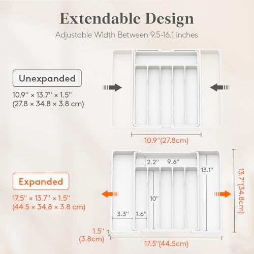 Expandable Silverware Drawer Organizer (White / Large (11-18''W x 14''D))
