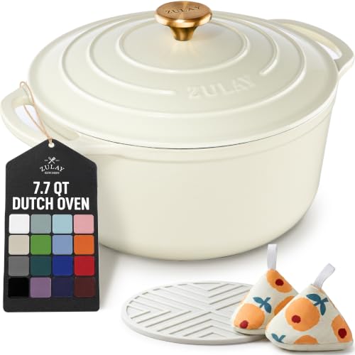 7.7 Quart Enameled Cast Iron Dutch Oven Pot with Lid (Ivory / 7.7 Quart)