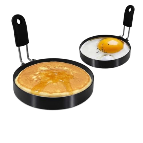 2 Pack 3.5'' + 6'' Egg Rings Set with Silicone Handle