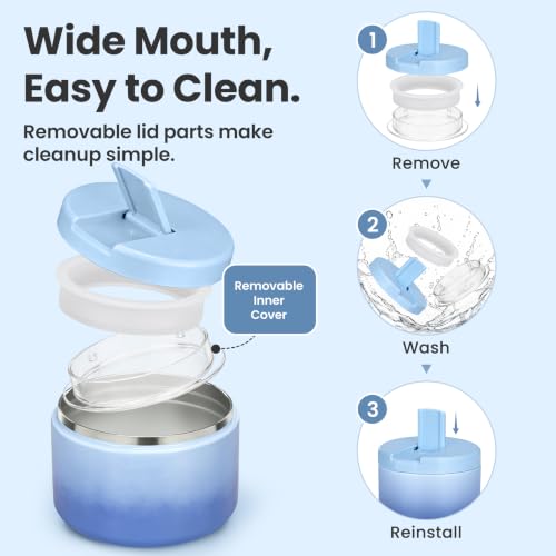 12oz Insulated Vacuum Food Jar with Buckle Lid Wide Mouth Soup Thermo for Hot Food Kids Leakproof Stainless Steel Lunch Container (Gradient Blue / 12OZ)