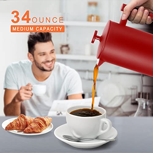 French Press Coffee Maker (Red / 34 oz)