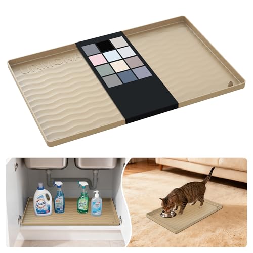 Waterproof Silicone Under Sink Mat 19'' x 12'' Shelf Liner for Kitchen and Bathroom (Khaki / 12"W x 19"L)