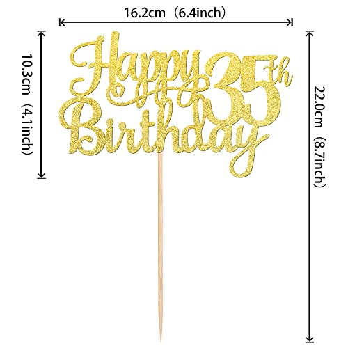 1 PCS Happy 35th Birthday Cake Topper Gold Glitter Cheers to 35 Years Birthday Cake Pick 35 Fabulous Cake Decoration for Happy 35th Birthday Theme Party Decorations Supplies (Gold / 35th)