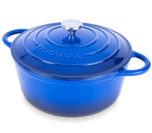 Enamelled Cast Iron Dutch Oven Pot with Lid (Dark Blue / 6.4-Quart - Deep)