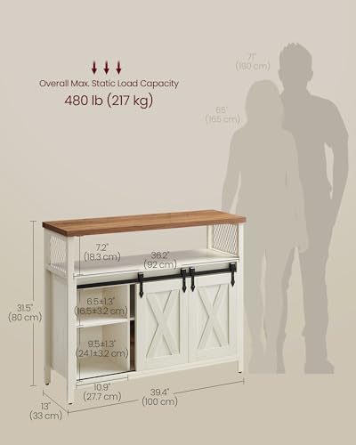 Buffet Cabinet (Without Power Outlet and Light / 13"D x 39.4"W x 31.5"H / Rustic White + Honey Brown)
