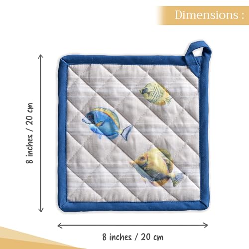 Pot Holders 100% Cotton Potholders (108 - Poisson / 8" x 8" (Pot Holder Pack of 1))