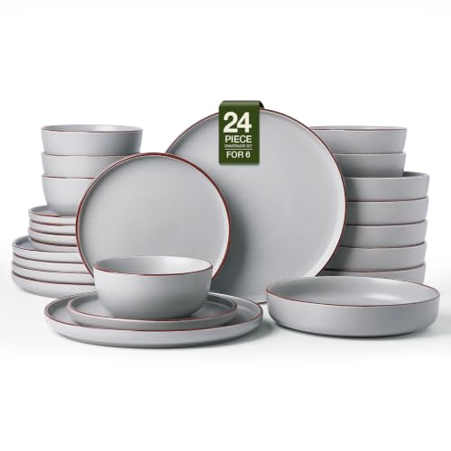Mercury 24 Piece Dinnerware Set with Pasta Bowls (Light Grey / Service for 6 (Include Pasta Bowls))