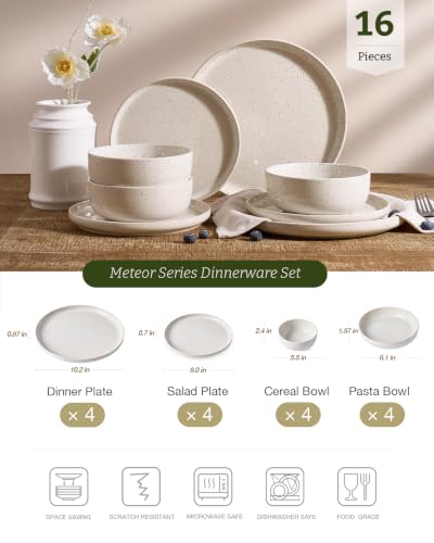 Meteor 16 Piece Dinnerware Set with Pasta Bowls (Creamy White / Service for 4 (Include Pasta Bowls))