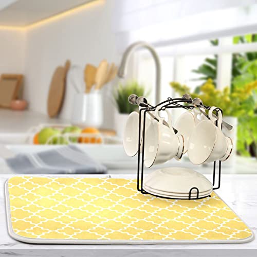 Super Absorbent Dish Drying Mat (Quatrefoil Lattice Yellow Pattern / 16" x 18")