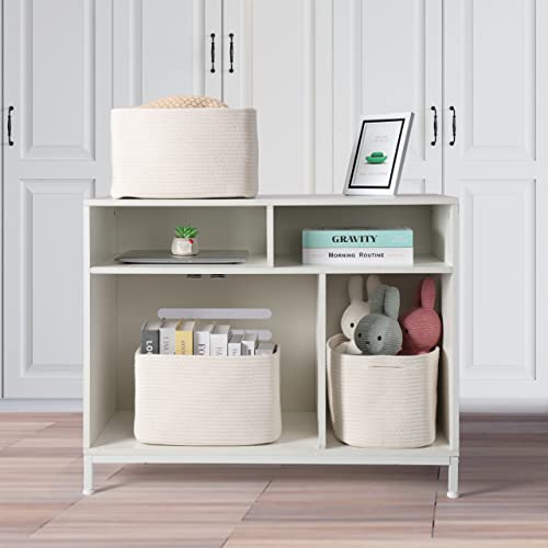 Woven Cotton Rope Storage Baskets 15x10x9.3" 3 Pack White (White)