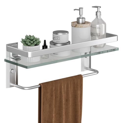 Bathroom Wall Shelf with Towel Bar (Silver / Shelf with Towel Bar)