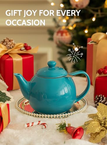 Teapot Porcelain Tea Pot with Stainless Steel Infuser (Steel blue / 27oz (with infuser))