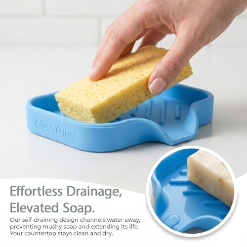 Silicone Soap Dish with Drain Spout (Light Blue / S(4.9"×3.2"))
