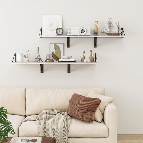 16W x 12D Deep Floating Shelves Set of 3 White (White With Black Metal Bracket / 16wx12dx5.8h)