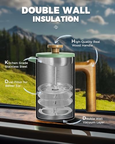 POLIVIAR French Press Coffee Maker (Green / 21 oz)
