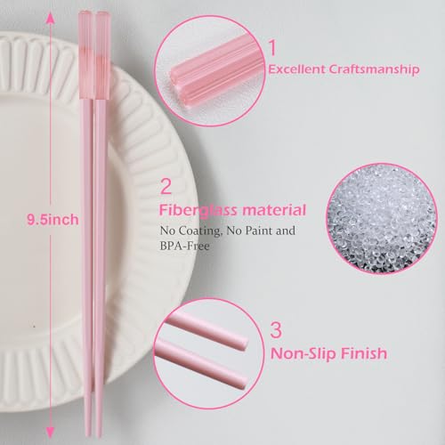 Chopsticks Reusable Dishwasher Safe (Pink-10 Pairs)