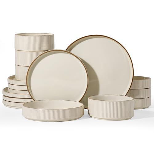Star Stoneware Dinnerware Sets with Pasta Bowls (Cream / Service for 4 - Double Bowls)