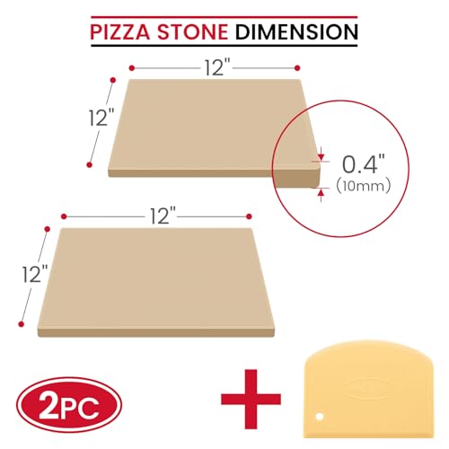 2PCS Pizza Stones for Oven Grill (12" x 12" (2 Pack))