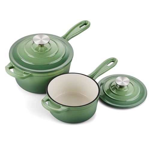 Enameled Cast Iron Saucepan Set (Pistachio Green / 1+2 Quarts)