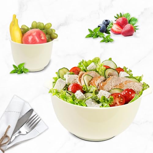 4.5 Quart Large Plastic Mixing Bowls set with Pour Spout (Beige)