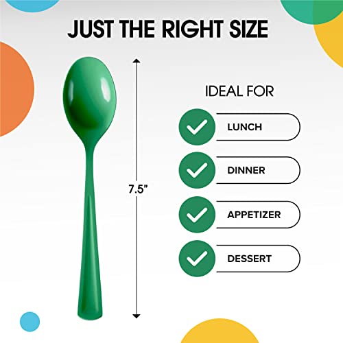 Party Solids Disposable Emerald Green Plastic Spoons 200 Pcs (Emerald Green / Spoons)