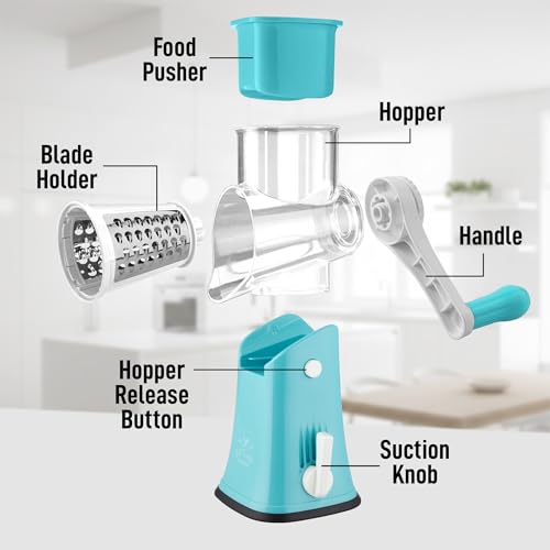 Rotary Cheese Grater Manual Hand Crank 5 Blade Shredder