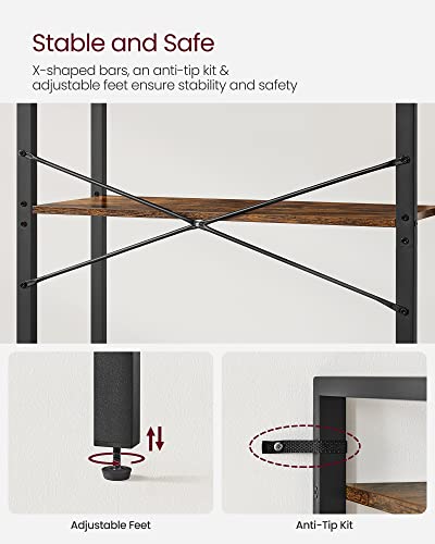 5 Tier Bookshelf (Rustic Brown + Ink Black / 5 Tiers (11.8"D x 26"W) / Without Back Panels)