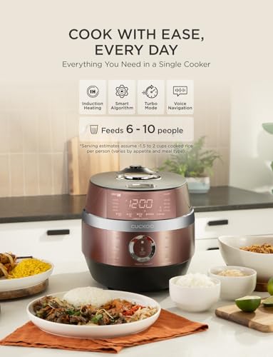 CRP-JHR1009F | 10-Cup (Uncooked) Induction Heating Pressure Rice Cooker | 19 Menu Options, Auto-Clean, Voice Guide, Made in Korea | Copper
