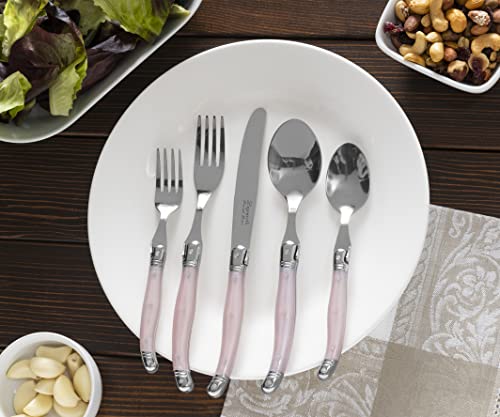 Laguiole 20 Piece Stainless Steel Flatware Set (Petal Pink)