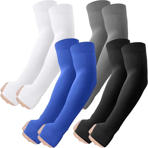 Arm Sleeves with Thumb Hole (4 Pairs - Black+white+dark Gray+blue)