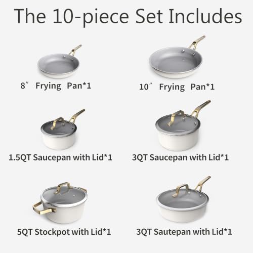 White 10 Piece Ceramic Cookware Set (White / 10pc set)
