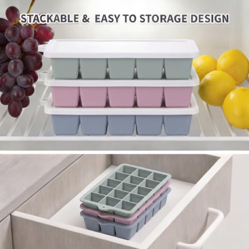 Silicone Ice Cube Tray 3 Pack (Ice Cube Tray 3 Pack / Blue+Green+Pink)