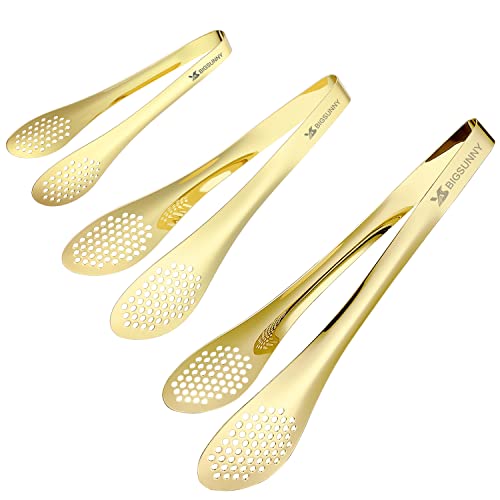 Chef Kitchen Tongs Stainless Steel Food Serving Tongs Set of 3 (gold 7" 9" & 11" Serving Tongs)