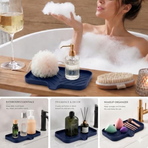Silicone Soap Dish with Drain Spout (Navy Blue / M(9.6"×5.3"))