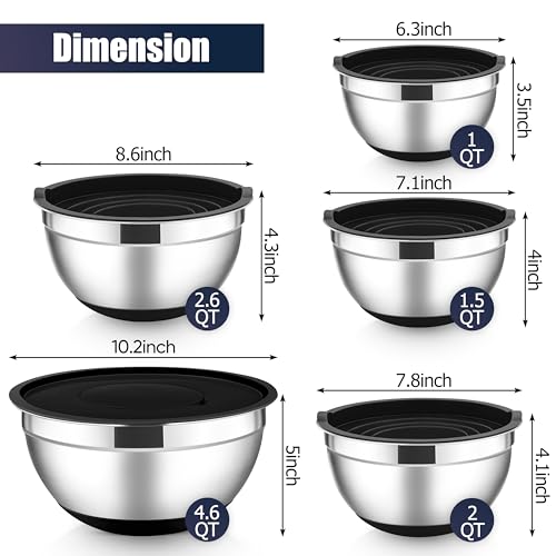 Stainless Steel Mixing Bowls with Lids Set (13 Count)