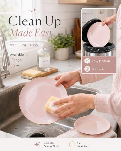 200Pieces Pink Plastic Plates (Pink / 200 PCS)