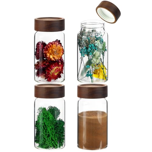 8 oz Small Glass Spice Jars with Airtight Wood Acacia Lid 4 PCS (4×250ml(8.4oz))
