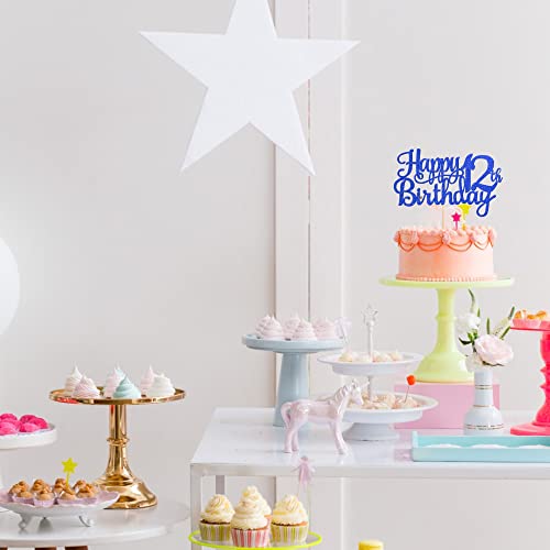 1 PCS Happy 12th Birthday Cake Topper Glitter Cheers to 12 Years Birthday Cake Pick 12 Fabulous Cake Decoration for Happy 13th Birthday Theme Party Decorations Supplies Blue (Blue / 12th)