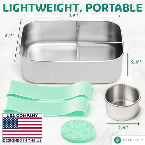 Stainless Steel Bento Box + Condiment Container (Green / 47oz / 1400ml)