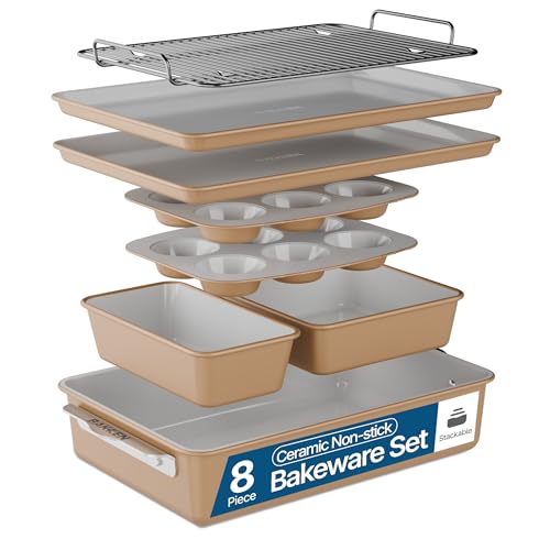 Bakken 8 Piece Stackable Bakeware Set (Gold / Pack of 8)