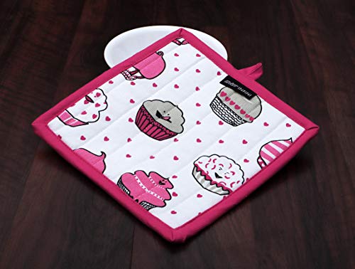 Heat Resistant Pot Holders Set of 3 Nonslip Multipurpose Hot Pads for Cooking and Baking (8x8 inches / Cup Cakes)