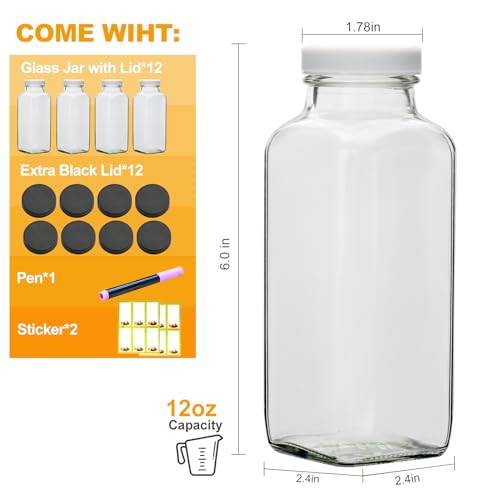 12PCS Juicing Bottles Reusable Glass (12 Ounces)
