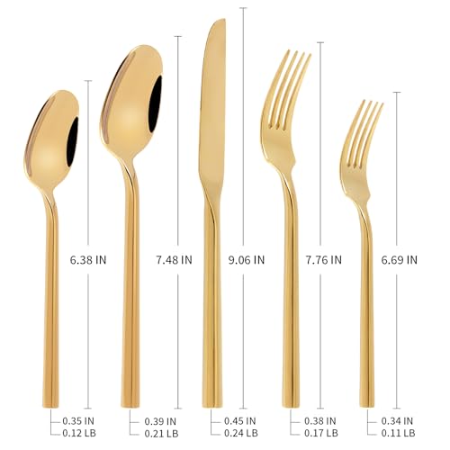 Gold Silverware Set with Hexagon Handle 30 Pieces Service for 6 (Gold / 30 Pcs)