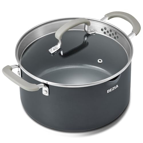 6 Quart Ceramic Non Stick Stock Pot with Strainer Lid & Pour Spout