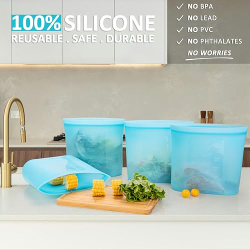 Reusable Food Storage Bags Extra Large (Blue | XL | 4 Pack)