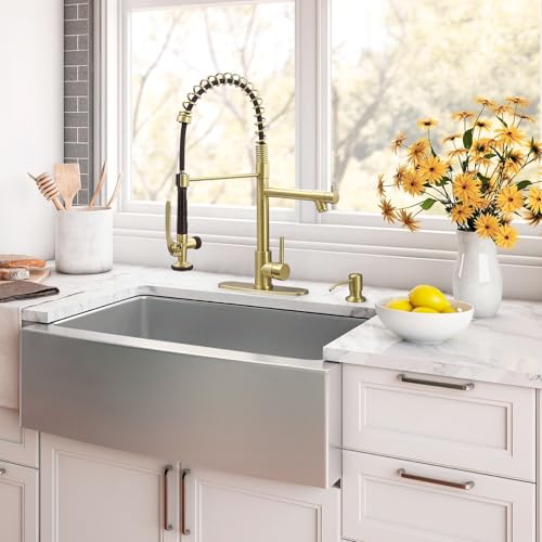 Commercial Kitchen Sink Faucet with Pull Down Sprayer Brushed Gold (Gold Brushed)