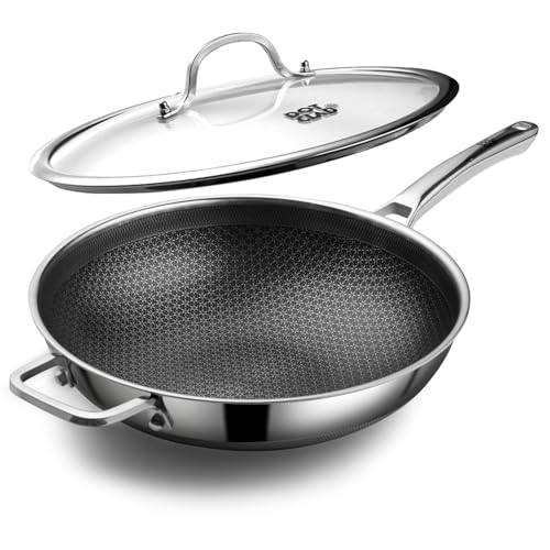 Wok pan Hybrid 12 inch Wok with Lid (Stainless Steel / 12 Inch)